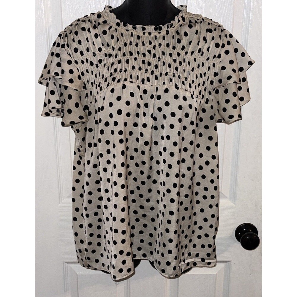 Ann Taylor Cream Ivory Blouse Black  Polka Dots Career Tops